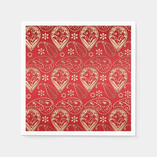 Red Gold Paisley Bandana Muster Serviette (Vorderseite)
