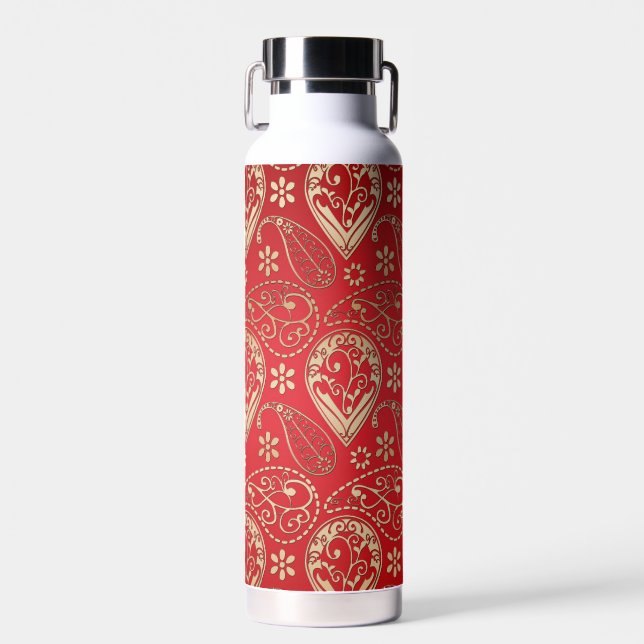 Red Gold Paisley Bandana Muster Trinkflasche (Vorne)