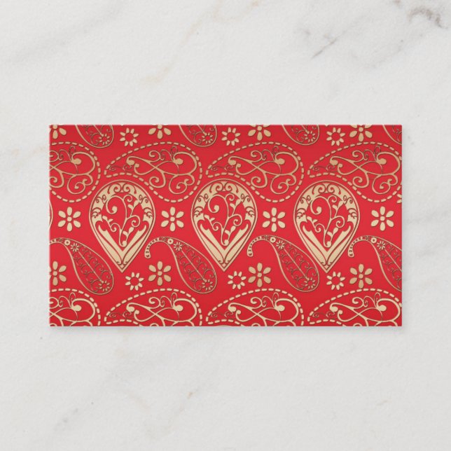 Red Gold Paisley Bandana Muster Visitenkarte (Vorderseite)