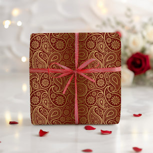 Red & Gold Paisley Musterpapier Geschenkpapier