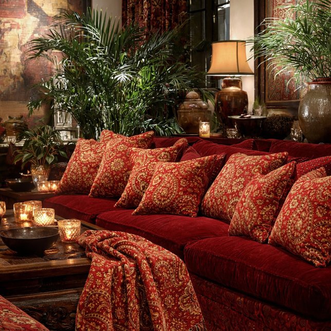 Red & Gold Paisley Pillows - Customizable  Kissen (Von Creator hochgeladen)