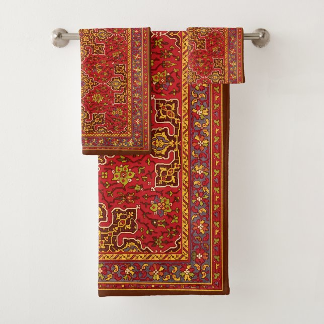 Red & Gold Persian Rug Badhandtuch Set (Insitu)
