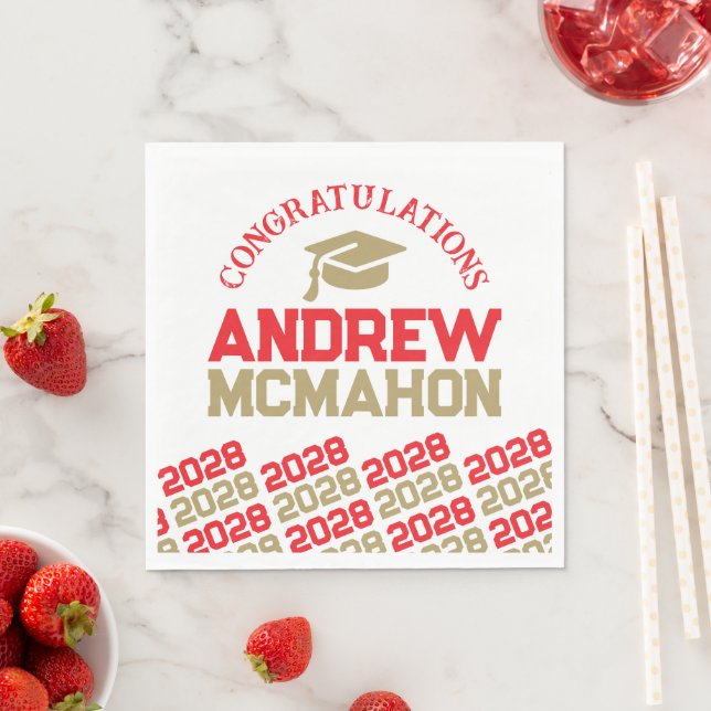 Red & Gold Personalisiert Graduation Party Paper Serviette (Beispiel)