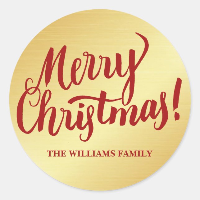 Red & Gold Personalisierte Weihnachts-Umschlag Auf Runder Aufkleber (Vorderseite)