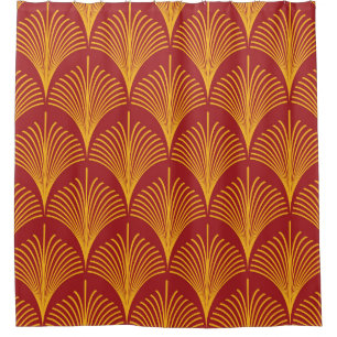 Red Gold Pfau: Art Deco. Duschvorhang