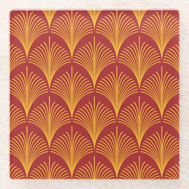 Red Gold Pfau: Art Deco. Glasuntersetzer (Vorderseite)