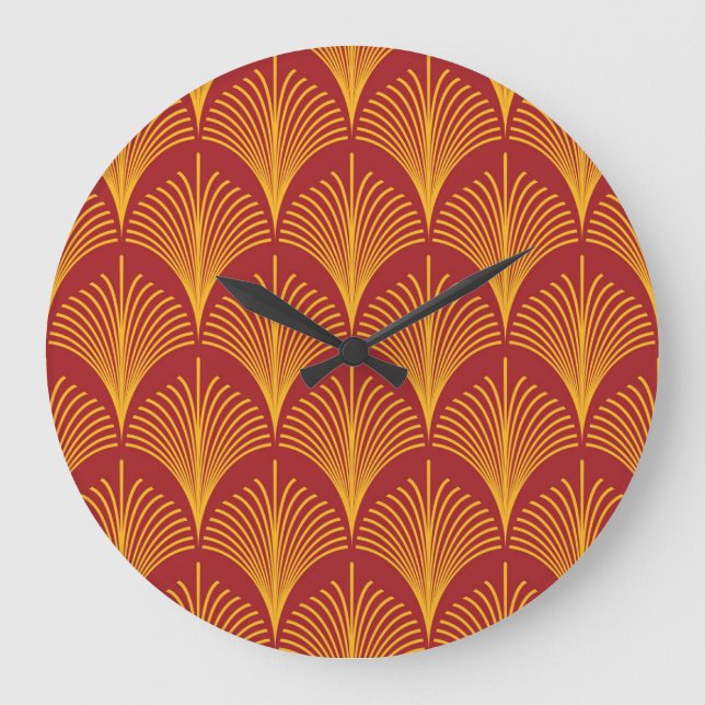 Red Gold Pfau: Art Deco. Große Wanduhr (Vorderseite)