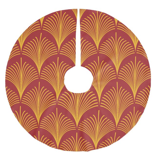 Red Gold Pfau: Art Deco. Polyester Weihnachtsbaumdecke (Vorderseite)
