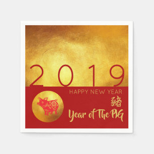 Red Gold Pig Papercut 2019 Party Papierserviette