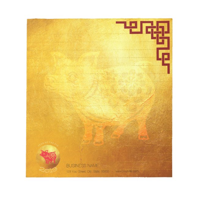 Red Gold Pig Papercut Chinesisches Neujahr 2019 An Notizblock (Vorderseite)