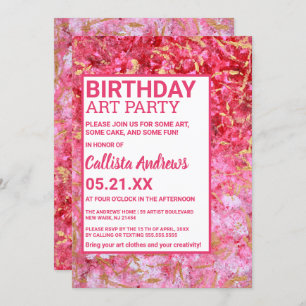 Red Gold Pink Acrylic Paint Art Party Geburtstag Einladung