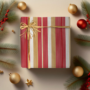 Red Gold Pinstripe Weihnachtsmuster#28 ID1009 Geschenkpapier