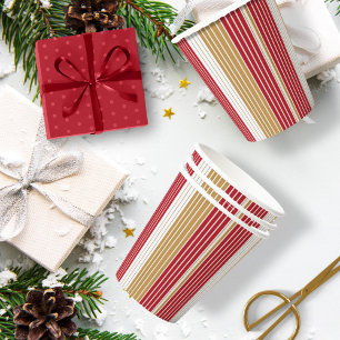 Red Gold Pinstripe Weihnachtsmuster#28 ID1009 Pappbecher