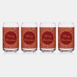 Red Gold Pixels and Flowers, Gold Merry Christmas Dosenglas