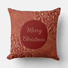 Red Gold Pixels and Flowers, Gold Merry Christmas Kissen