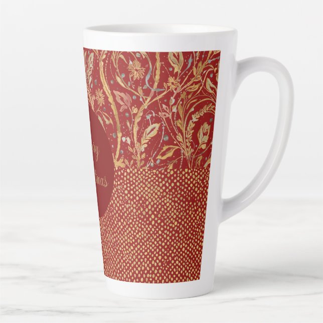  Red Gold Pixels and Flowers, Gold Merry Christmas Milchtasse (Rechts)