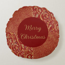 Red Gold Pixels and Flowers, Gold Merry Christmas Rundes Kissen