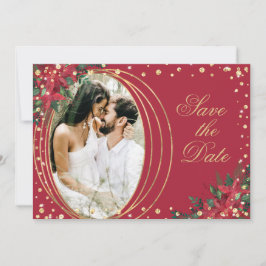 Red Gold Poinsettia Foto Weihnachtsfeier Save The Date
