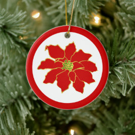 Red Gold Poinsettia Keramik Ornament
