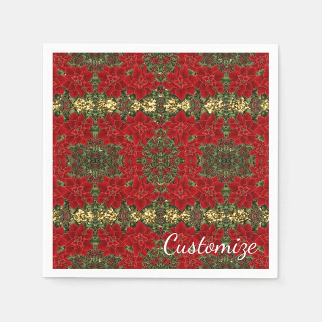 Red & Gold Poinsettia Pattern Holiday Napkins Serviette (Vorderseite)