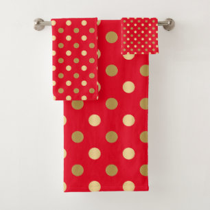 Red & Gold Polka Punkte Nahtloses Muster Badhandtuch Set