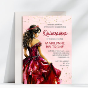 Red Gold Princess Quinceañera Einladung