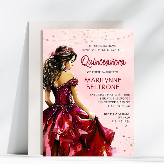 Red Gold Princess Quinceañera Einladung (Von Creator hochgeladen)