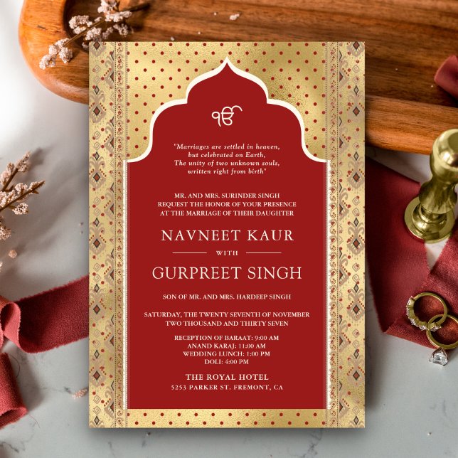 Red Gold QR Code Anand Karaj Sikh Wedding Einladung (Von Creator hochgeladen)