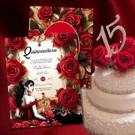 Red Gold Quinceanera Dress Zeremonie Empfang