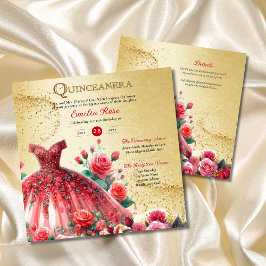Red Gold Quinceanera Dress Zeremonie Empfang Einladung