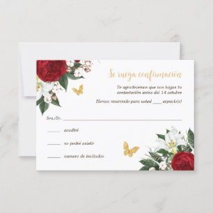 Red Gold Quinceañera RSVP Card auf Spanisch Einladung