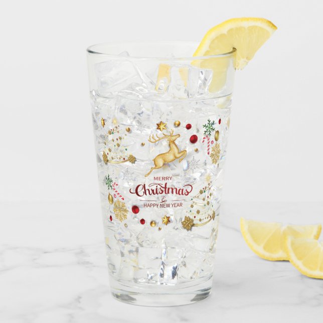 Red Gold Reindeer Frohe Weihnachtsbaumglas Glas (Rückseite Ice)