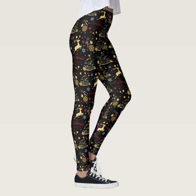 Red Gold Rentier Frohe Weihnachtsbaum Leggings (Rechts)