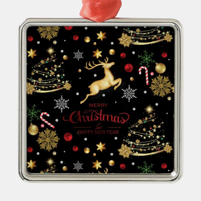 Red Gold Rentier Frohe Weihnachtsbaum Ornament Aus Metall (Vorne)