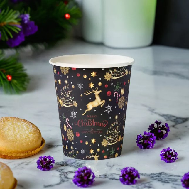 Red Gold Rentier Frohe Weihnachtsbaum Pappbecher (Von Creator hochgeladen)