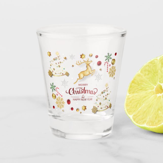 Red Gold Rentier Frohe Weihnachtsbaum Schnapsglas (Vorderseite)