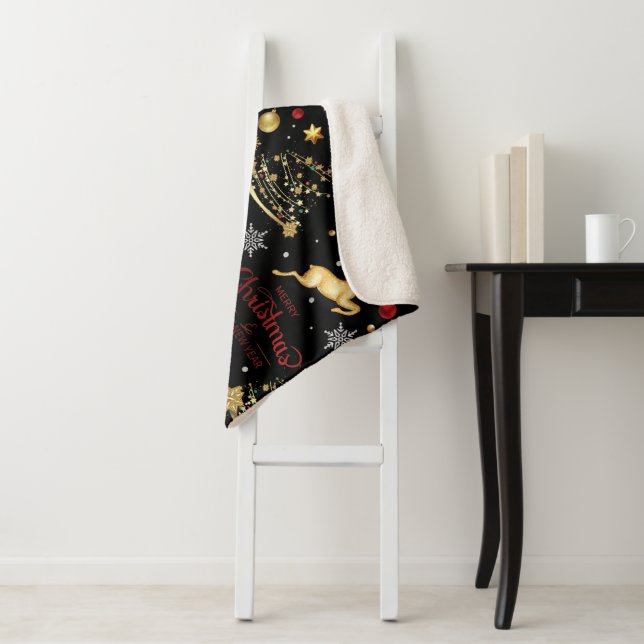 Red Gold Rentier Frohe Weihnachtsbaum Sherpadecke (Beispiel)