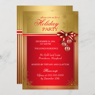 Red Gold Ribbon Bauble Weihnachtsfeiertag Einladun Einladung