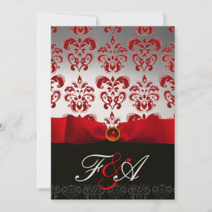 RED GOLD RIBBON & BLACK DAMASK MONOGRAMM Ruby Einladung