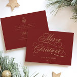Red & Gold Romantic Frohe Weihnachtsschrift Flat Feiertagskarte<br><div class="desc">Die weihnachtliche Weihnachtsflachkarte besticht durch elegante und romantische Wirble Kalligraphie-Schriftzeichen mit einem winterlichen,  holzbeerigen Bouquet und eigenem Text auf der Rückseite. Für eine weiter gehende Anpassung dieses Designs klicken Sie bitte auf den BUTTON BLAU DESIGN TOOL oben!</div>