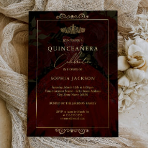 Red Gold Rose Dress Quinceanera Folieneinladung