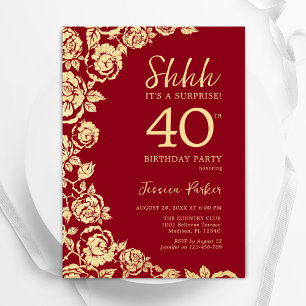 Red Gold Rose Überraschung 40. Geburtstag Einladung