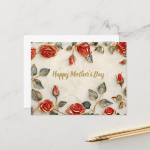 Red Gold Rose Vintag Muttertag Feiertagspostkarte