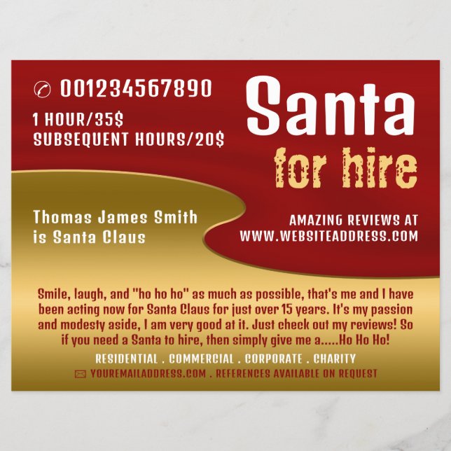 Red & Gold, Santa Claus Entertainer-Werbung Flyer (Vorne)
