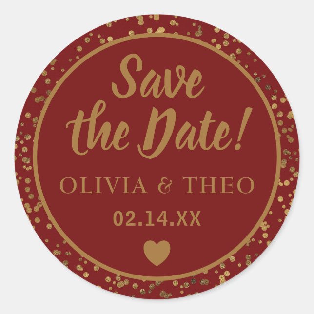 Red Gold Save the Date Runder Aufkleber (Vorderseite)