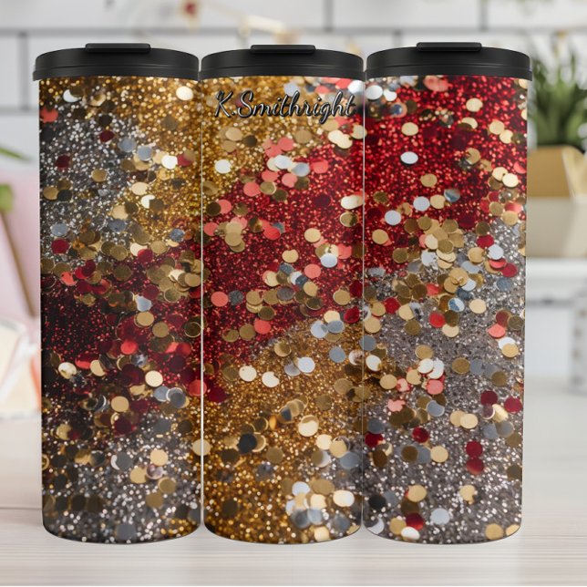 Red Gold Silver Glitter Confetti Thermosbecher (Von Creator hochgeladen)