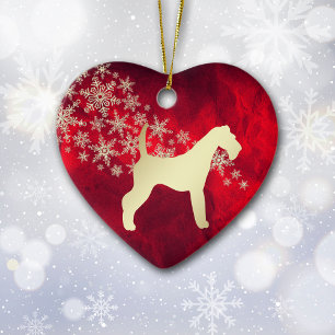 Red Gold Snowflake Airedale Terrier Keramik Ornament