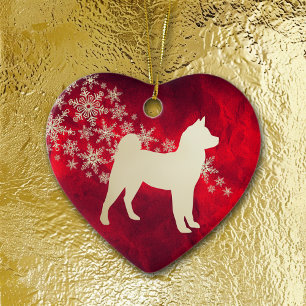 Red Gold Snowflake Akita Dog Keramik Ornament