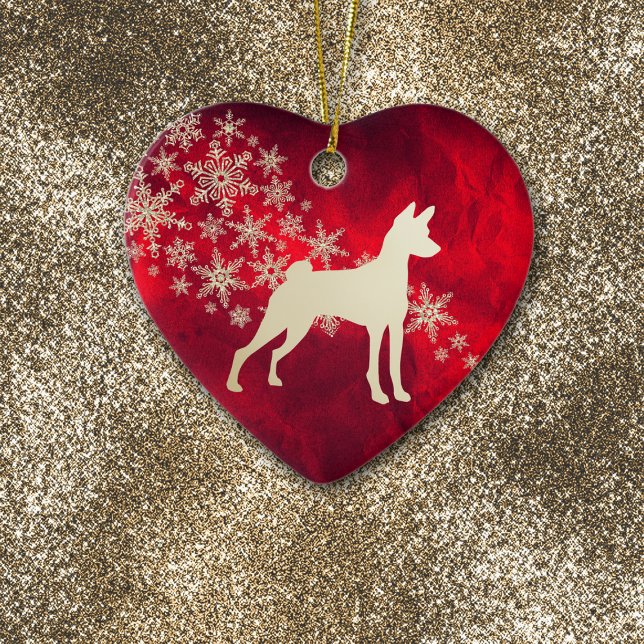 Red Gold Snowflake Basenji Dog Keramik Ornament (Von Creator hochgeladen)