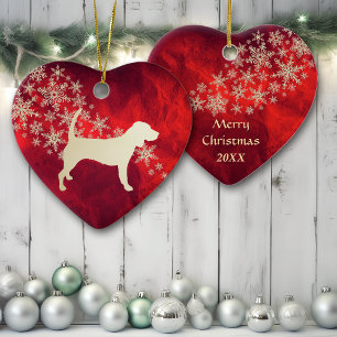 Red Gold Snowflake Beagle Dog Keramik Ornament